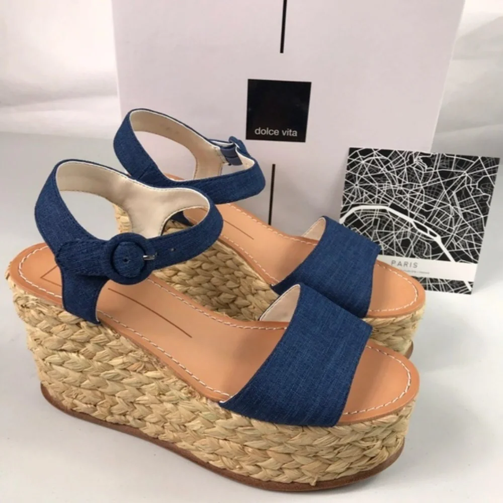Dolce Vita Blue Denim Woven Platform Sandals 9.5 - Picture 4 of 8